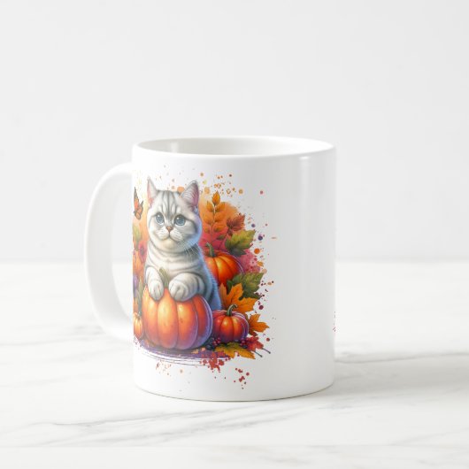 Britische Kurzkatze mit Pumpkin Kaffeetasse (Vorderseite Links)
