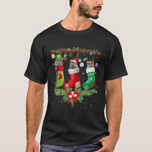 Britische Kurzkatzen in der Weihnachtssockkatze Lo T-Shirt (Vorderseite)