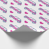 Britische Mini Cooper-Herzen - Blau u. Rosa Geschenkpapier (Ecke)