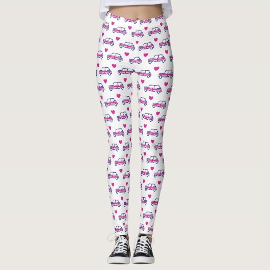 Britische Mini Cooper-Herzen - Blau u. Rosa Leggings (Vorderseite)