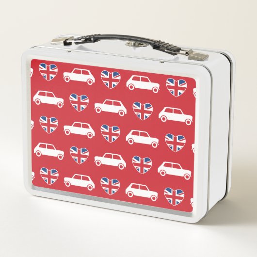 Britische Mini Cooper-Herzen - Rot Metall Brotdose (Rückseite)