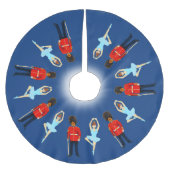 Britische Soldaten und tanzende Feen auf blau Polyester Weihnachtsbaumdecke (Vorderseite)