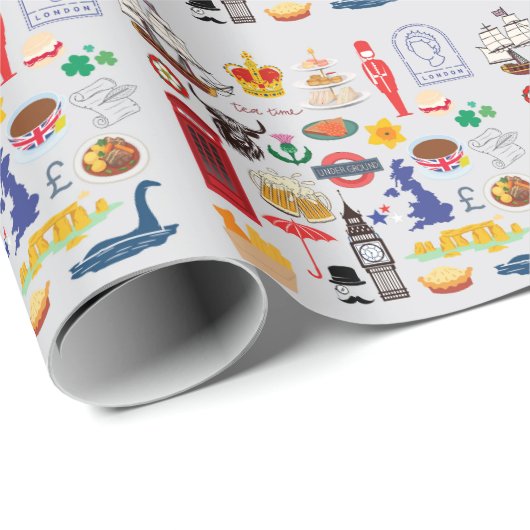 Britische Symbole Geschenkpapier (Rolleneckpunkt)
