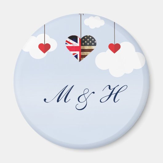britische und amerikanische Flaggenherzen Magnet (Vorne)