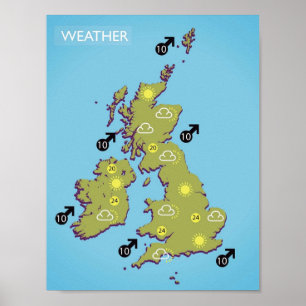 Britische Vintage-Fernseh-Wetterkarte Poster