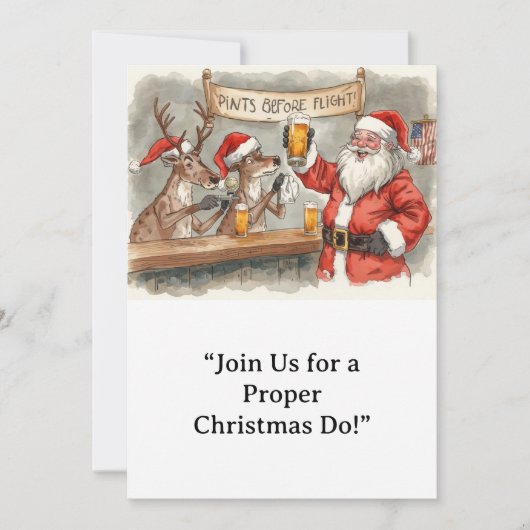 Britische Weihnachtsfeier Rentier Barkeeper Einladung (Vorderseite)