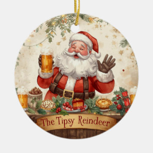 Britische Weihnachtsfeier Santa im Pub Keramik Ornament