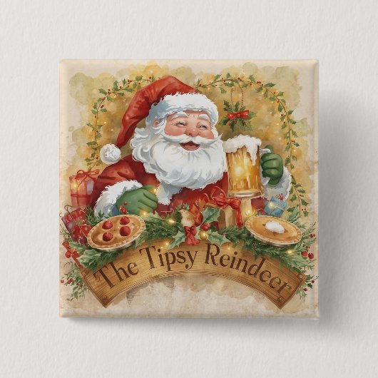 Britische Weihnachtsfeier  Santa in der Kneipe Button (Vorderseite)