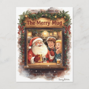 Britische Weihnachtskarte mit Santa Claus im Pub Feiertagspostkarte