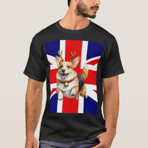 Britische Weihnachtskorgi mit Reindeer Antlers T-Shirt