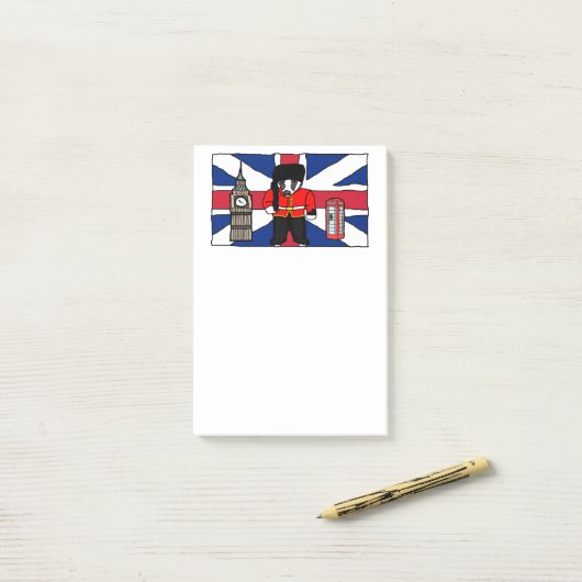 Britischer Badger-Cartoon mit Big Ben und Flag Post-it Klebezettel (Auf Schreibtisch)
