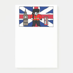 Britischer Badger-Cartoon mit Big Ben und Flag Post-it Klebezettel