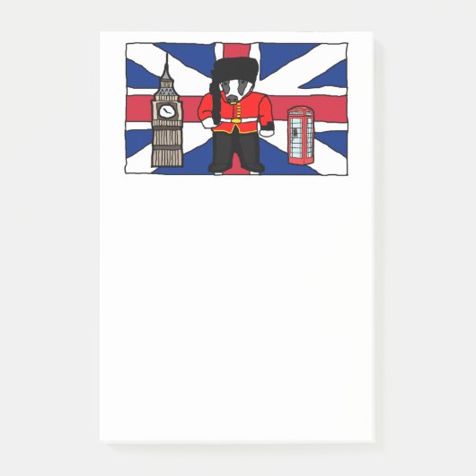 Britischer Badger-Cartoon mit Big Ben und Flag Post-it Klebezettel (Vorderseite)