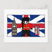 Britischer Badger-Cartoon mit Big Ben und Flag Postkarte (Vorderseite)