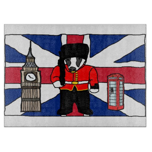 Britischer Badger-Cartoon mit Big Ben und Flag Schneidebrett (Vorderseite)