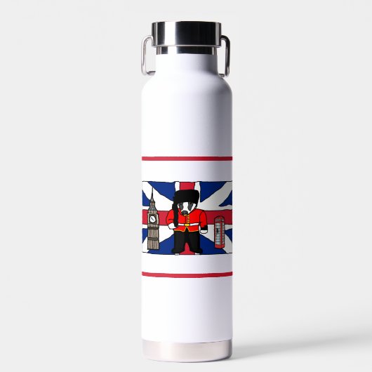 Britischer Badger-Cartoon mit Big Ben und Flag Trinkflasche (Vorne)