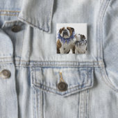 Britischer Bulldog und Welpe mit Halsband, Button (Beispiel)