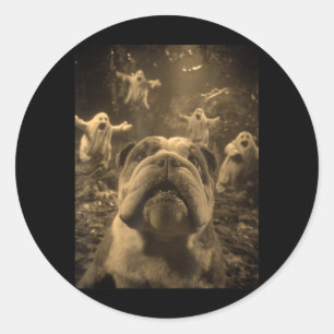 Britischer Bulldogge Selfie Geister Verzauberter W Runder Aufkleber