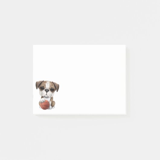Britischer Bulldoggen-Welpe, der mit Basketball Post-it Klebezettel (Vorderseite)