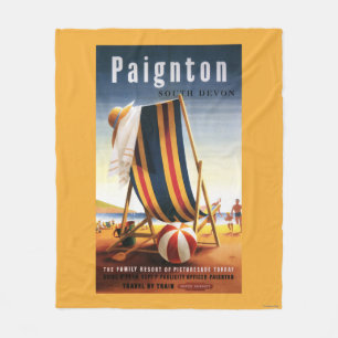 Britischer Eisenbahn-Strand-Stuhl und Ball-Plakat Fleecedecke