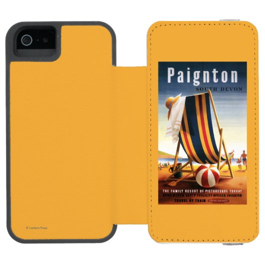 Britischer Eisenbahn-Strand-Stuhl und Ball-Plakat Incipio iPhone Geldbeutel-Hülle (Folio Geöffnet)