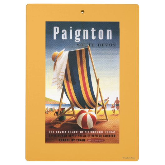 Britischer Eisenbahn-Strand-Stuhl und Ball-Plakat Klemmbrett (Rückseite)
