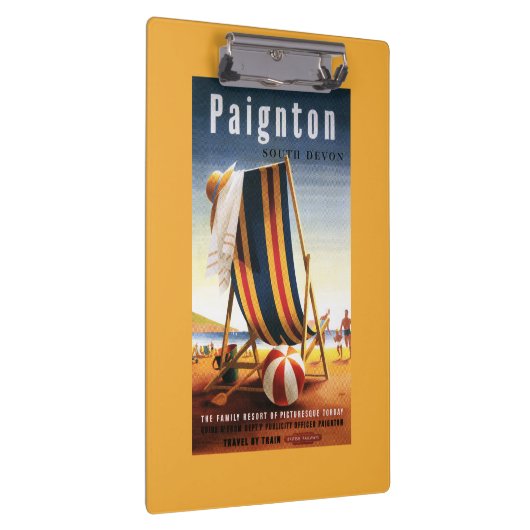Britischer Eisenbahn-Strand-Stuhl und Ball-Plakat Klemmbrett (Rechts)