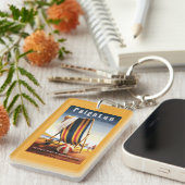 Britischer Eisenbahn-Strand-Stuhl und Ball-Plakat Schlüsselanhänger (Vorderseite rechts)