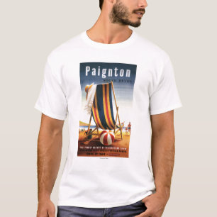 Britischer Eisenbahn-Strand-Stuhl und Ball-Plakat T-Shirt
