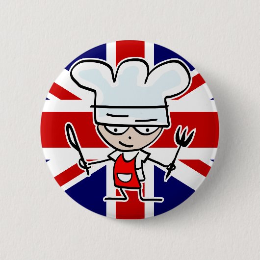 Britischer Koch-Kochknopf mit niedlichem Cartoon Button (Vorderseite)