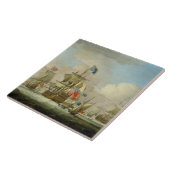 Britischer Mann-von-Krieg und ein Sloop, c.1720-30 Fliese (Seite)