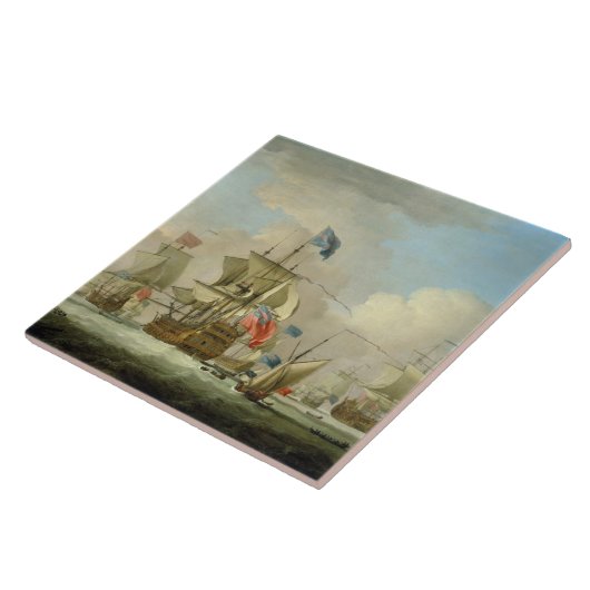 Britischer Mann-von-Krieg und ein Sloop, c.1720-30 Fliese (Seite)