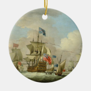 Britischer Mann-von-Krieg und ein Sloop, c.1720-30 Keramikornament