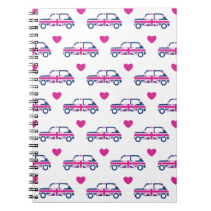 Britischer Mini Cooper Herzen - Blau & Rosa Notizblock