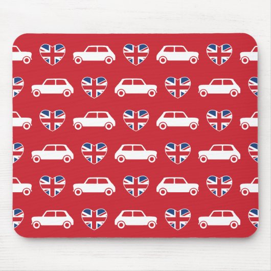 Britischer Mini Cooper Herzen - Rotes Mauspad (Vorne)