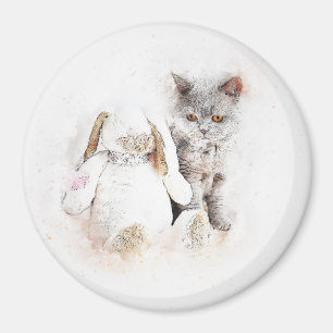 Britischer Shorthair u. Häschen  abstrakter   Magnet