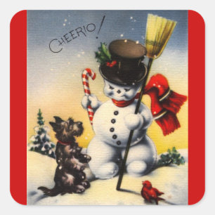 Britischer Snowman und Scotty HundeSprichwort Quadratischer Aufkleber