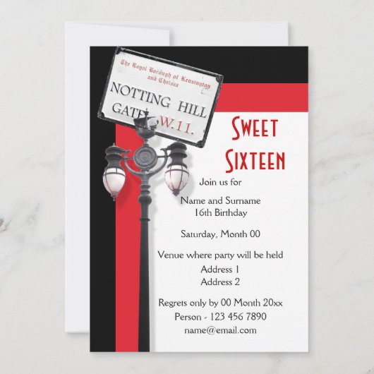 Britisches "16. Geburtstag" Mode-EinkaufsParty Einladung (Rückseite)