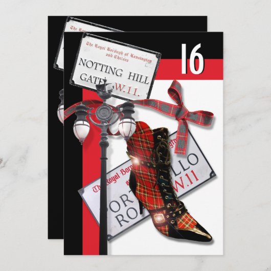 Britisches "16. Geburtstag" Mode-EinkaufsParty Einladung (Vorne/Hinten)