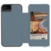 Britisches Eisenbahn-Mädchen, das über einer Incipio iPhone Geldbeutel-Hülle (Folio Geöffnet)