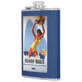 Britisches Eisenbahn-Mädchen und Beachball Plakat Flachmann (Links)