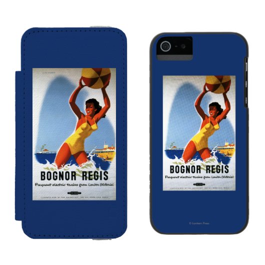 Britisches Eisenbahn-Mädchen und Beachball Plakat Incipio iPhone Geldbeutel-Hülle (Seite an Seite)