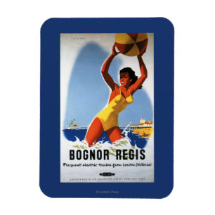 Britisches Eisenbahn-Mädchen und Beachball Plakat Magnet