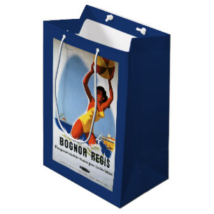 Britisches Eisenbahn-Mädchen und Beachball Plakat Mittlere Geschenktüte