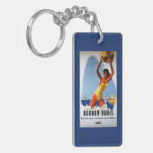 Britisches Eisenbahn-Mädchen und Beachball Plakat Schlüsselanhänger (Vorderseite links)