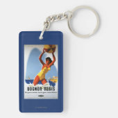 Britisches Eisenbahn-Mädchen und Beachball Plakat Schlüsselanhänger (Rückseite)