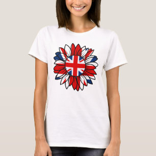 Britisches Flagge-Sonnenblumen-Design Damen Weiß T-Shirt