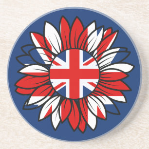 Britisches Flaggen-Sonnenblumen-Design-Unterlege  Getränkeuntersetzer