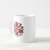 Britisches Flaggen-Sonnenblumen-Distressed-Design Kaffeetasse (Vorderseite Links)