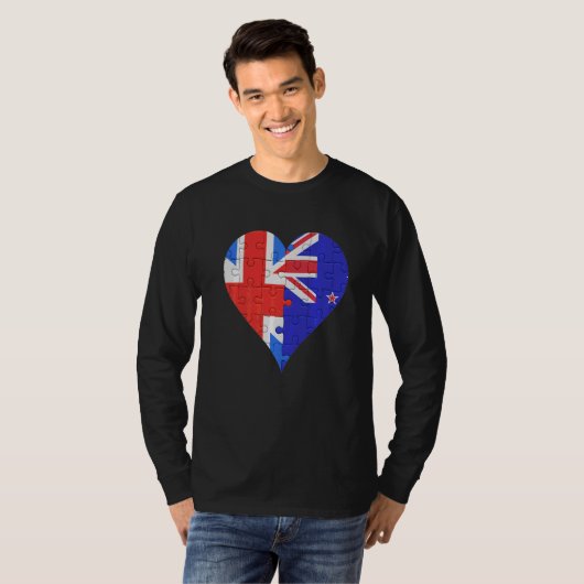 Britisches Neuseeländer-Flaggenherz T-Shirt (Vorne ganz)